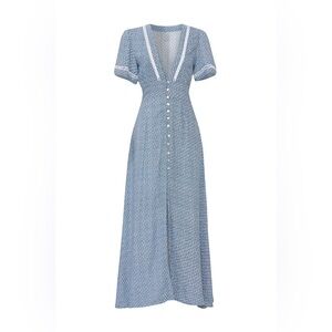 Cleobella Valentina Deep V button Front Short Sleeve Maxi Dress Women's Small